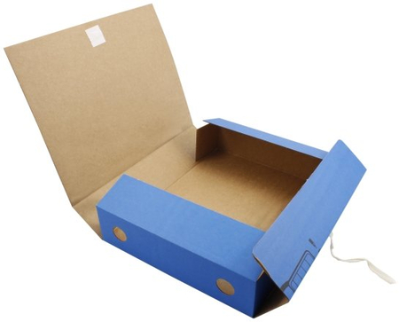 Короб архивный из микрогофрокартона на завязках inФормат, корешок 70 мм, 250*325*70 мм, синий