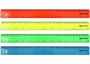 Линейка пластиковая Brauberg Neon, 30 см, ассорти