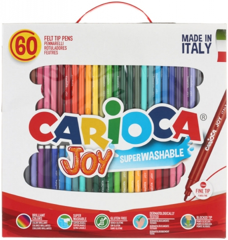Фломастеры Carioca Joy смываемые, 30 цветов*2, 60 шт., толщина линии 2,6 мм, вентилируемый колпачок