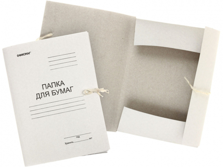 Папка картонная на завязках «Папка для бумаг» «Офисмаг», А4, ширина корешка 20 мм, плотность 220 г/м2, немелованная, белая