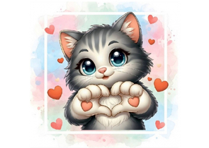Мини-открытка в букеты «Стильная открытка», 70×70 мм, «Котик с сердцем»