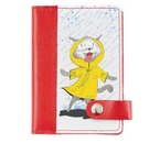 Обложка на автодокументы на кнопке комбинированная, 10,5×14×0,8 см, «Кошка в дождевике», красная белая вставка