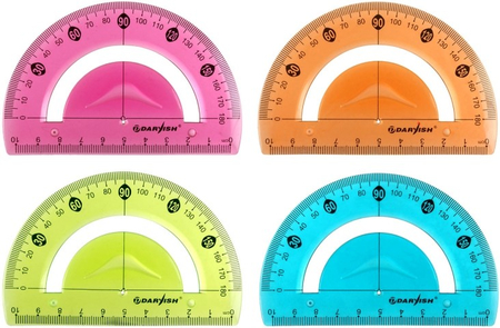 Транспортир пластиковый Darvish, 10 см, 180°, прозрачный цветной, ассорти