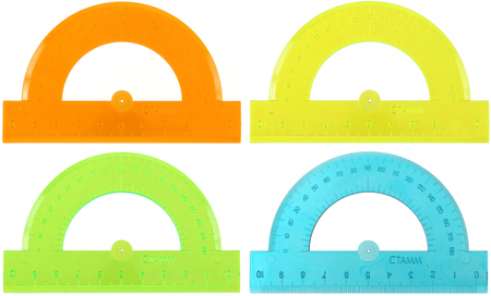 Транспортир пластиковый Brauberg, 10 см, 180°, неон, ассорти