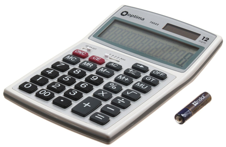Калькулятор 12-разрядный Optima 75522, серый 