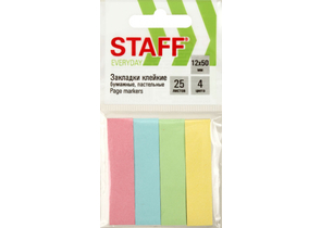 Закладки-разделители бумажные с липким краем Staff Everyday, 12×50 мм, 25 л.×4 цвета, пастель