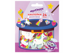 Наклейки мягкие «Юнландия», «Единорог и радуга», 24 шт.