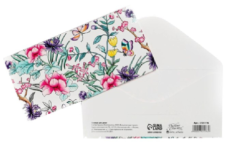 Открытка-конверт поздравительная для денег Sima-Land, «Тропические цветы», 16,5*8 см