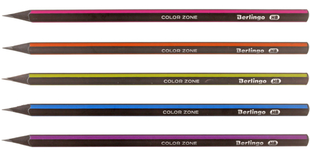 Карандаш чернографитный Berlingo Color Zone, твердость грифеля ТМ, без ластика, с декоративным наконечником, ассорти