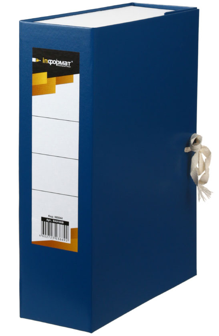 Короб архивный бумвиниловый на завязках inФормат, корешок 80 мм, 230*320*80 мм, вертикальный, синий