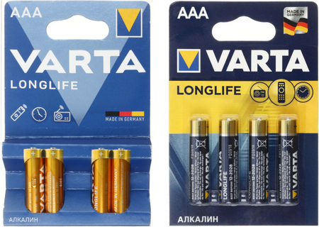 Батарейки щелочные Varta Longlife, AAA, LR03, 1.5V, 4 шт., дизайн - ассорти Батарейки щелочные Varta Longlife, AAA, LR03, 1.5V, 4 шт., дизайн - ассорти