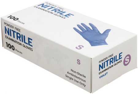 Перчатки нитриловые одноразовые Nitrile, размер S, 50 пар (100 шт.), фиолетовые Перчатки нитриловые одноразовые Nitrile, размер S, 50 пар (100 шт.), фиолетовые