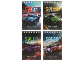 Блокнот на гребне BG А6, 100×140 мм, 40 л., клетка, Supercar, ассорти