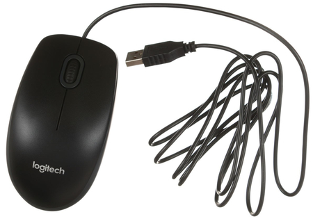 Мышь компьютерная Logitech B100, USB, проводная, черная
