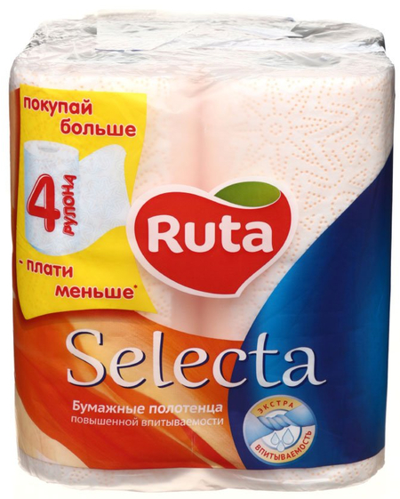 Полотенца бумажные Ruta (в рулоне), 4 рулона, ширина 230 мм, Selecta
