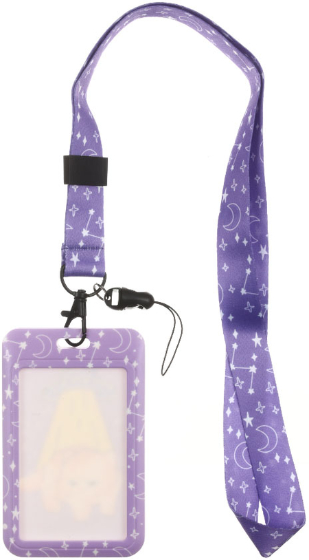 Бейдж пластиковый на тесьме с карабином Meshu, 50*80 мм, Ufo Cat, фиолетовый