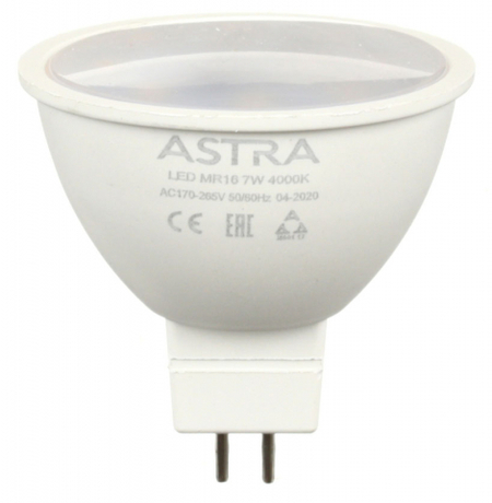 Лампа светодиодная Astra MR16/GU10, 7W, 220-240V, цоколь GU5.3 (MR16), 4000К, 520 лм, холодный свет Лампа светодиодная Astra MR16/GU10, 7W, 220-240V, цоколь GU5.3 (MR16), 4000К, 520 лм, холодный свет