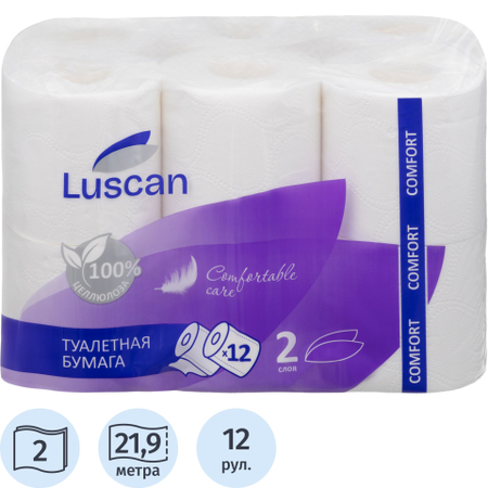 Бумага туалетная Luscan Comfort, 12 рулонов, ширина 90 мм, 21,9 м, белая Бумага туалетная Luscan Comfort, 12 рулонов, ширина 90 мм, 21,9 м, белая