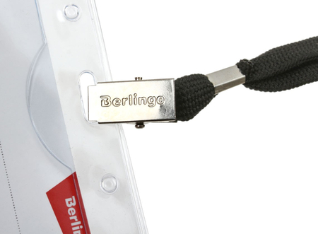Бейдж на тесьме с зажимом Berlingo, 98*70 мм, черный шнур