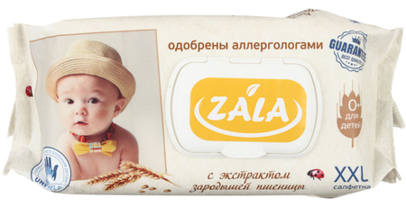 Салфетки влажные Zala, 54 шт., с экстрактом пшеницы