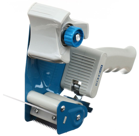 Диспенсер для клейкой ленты упаковочной Economix, для клейкой ленты шириной до 50 мм, серый с голубым Диспенсер для клейкой ленты упаковочной Economix, для клейкой ленты шириной до 50 мм, серый с голубым