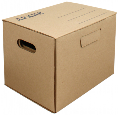 Короб архивный из гофрокартона, 324*245*235 мм, бурый с синим Короб архивный из гофрокартона, 324*245*235 мм, бурый с синим