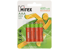 Аккумулятор Mirex, AAA, 1.2V, 600 mAh (4 шт. в упаковке)