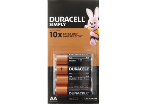 Батарейки щелочные Duracell Simply, AA, LR6, 1.5V, 4 шт.