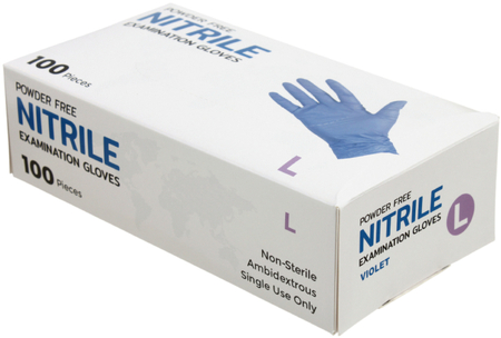 Перчатки нитриловые одноразовые Nitrile, размер L, 50 пар (100 шт.), фиолетовые Перчатки нитриловые одноразовые Nitrile, размер L, 50 пар (100 шт.), фиолетовые