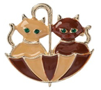 Брошь «Кошки в зонте» (осенняя), 3,6 см, цвет коричневый в золоте