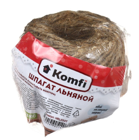 Шпагат банковский льняной Komfi, 2 мм, 50 м Шпагат банковский льняной Komfi, 2 мм, 50 м