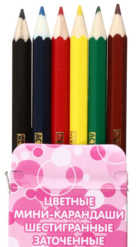 Карандаши-мини цветные Fancy, 6 цветов, длина 85 мм, ассорти