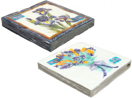 Салфетки сервировочные New Line Fresco, 33*33 см, 20 шт., «Ирисы» Салфетки сервировочные New Line Fresco, 33*33 см, 20 шт., «Ирисы»