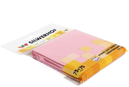 Бумага для заметок с липким краем Silwerhof, 75*75 мм, 1 блок*100 л., розовая