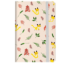 Книжка записная на резинке «Котики и листочки» (А6), 90×140 мм, 80 л., линия, бежевая