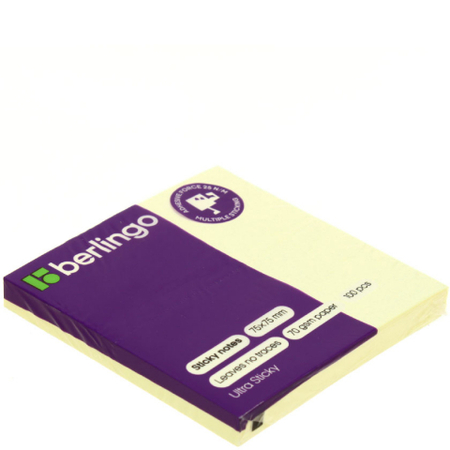 Бумага для заметок с липким краем Berlingo Ultra Sticky, 75*75 мм, 1 блок*100 л., желтая, пастель Бумага для заметок с липким краем Berlingo Ultra Sticky, 75*75 мм, 1 блок*100 л., желтая, пастель