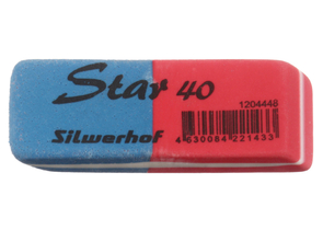 Ластик Silwerhof Star 40, 57×20×8 мм, синий с красным