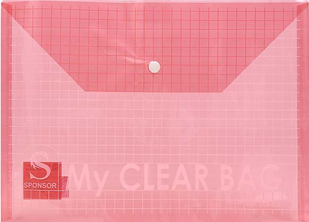 Папка-конверт пластиковая на кнопке My Clear Bag, толщина пластика 0,12 мм, прозрачная цветная (ассорти)