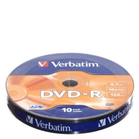 Компакт-диск DVD-R Verbatim, 16x, 10 штук, в пленке 