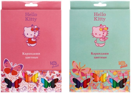 Карандаши цветные Hello Kitty, 18 цветов, длина 175 мм, ассорти 