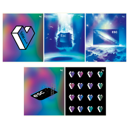 Тетрадь общая А5, 60 л. на скобе BG «Клавиша», 162*202 мм, клетка, ассорти Тетрадь общая А5, 60 л. на скобе BG «Клавиша», 162*202 мм, клетка, ассорти