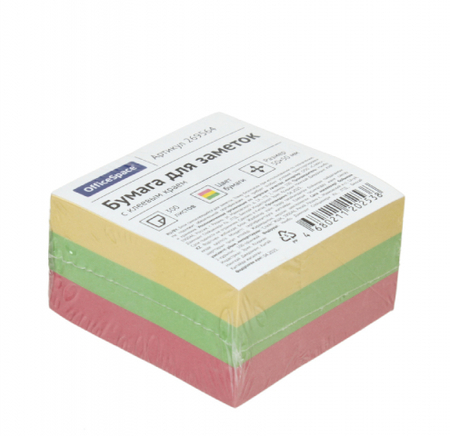 Бумага для заметок с липким краем OfficeSpace, 50*50 мм, 1 блок*300 л., 3 цвета, пастель