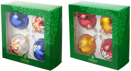 Набор шаров елочных «Рождество» (стекло), диаметр 7,5 см, 4 шт., ассорти