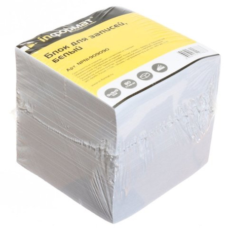Блок бумаги для заметок «Куб» inФормат, 90*90*90 мм, проклеенный, белый