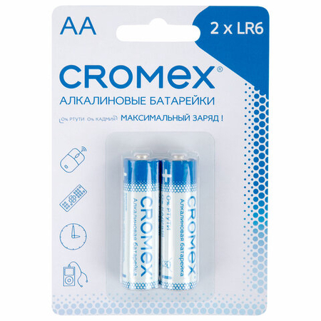 Батарейки щелочные Cromex, АА, LR6, 1.5V, 2 шт. Батарейки щелочные Cromex, АА, LR6, 1.5V, 2 шт.