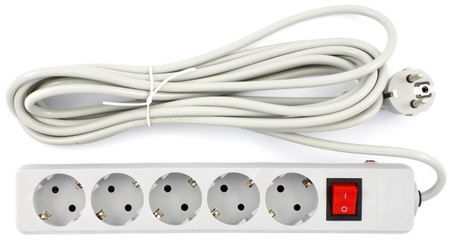 Сетевой фильтр Digitex Optimum 10А (с заземлением, с выключателем), 5 розеток, 5 м 