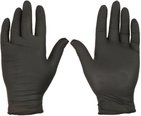 Перчатки нитриловые одноразовые Optiline, размер L, 100 пар (200 шт.), черные Перчатки нитриловые одноразовые Optiline, размер L, 100 пар (200 шт.), черные