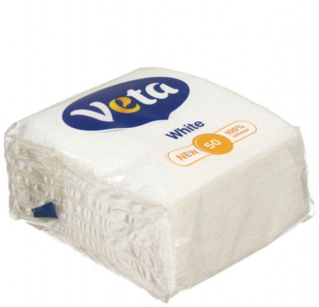Салфетки сервировочные Veta White, 24*24 см, 50 шт., белые Салфетки сервировочные Veta White, 24*24 см, 50 шт., белые