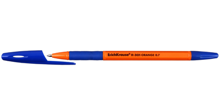 Ручка шариковая Erich Krause R-301 Orange Stick&Grip, корпус оранжевый, стержень синий