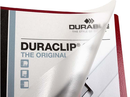 Папка пластиковая с клипом Durable Duraclip, А4, 30 л., толщина пластика 0,4 мм, бордовая